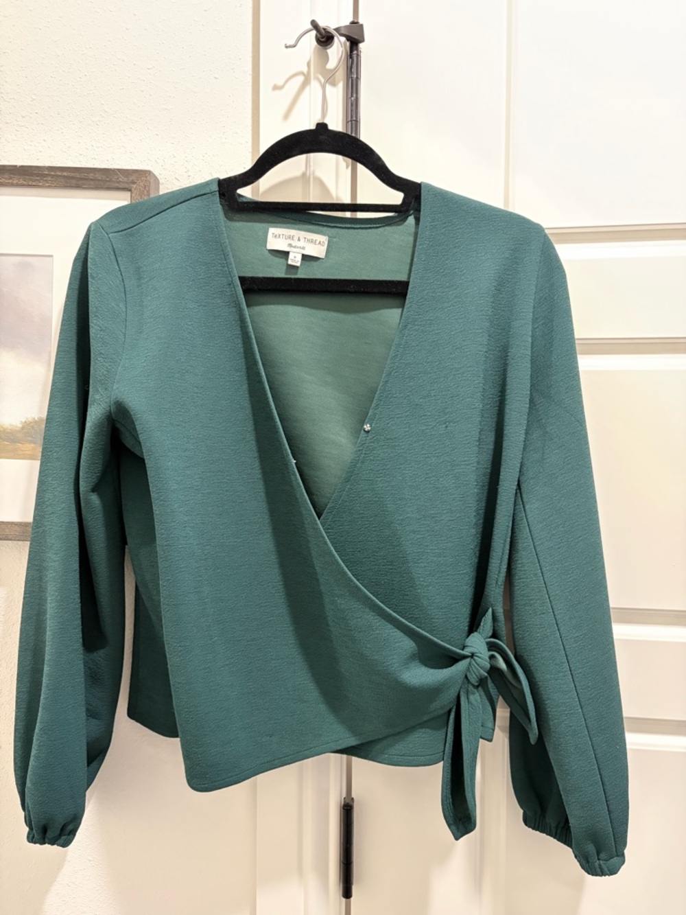 Madewell Teal Wrap Tie Long-Sleeve Blouse